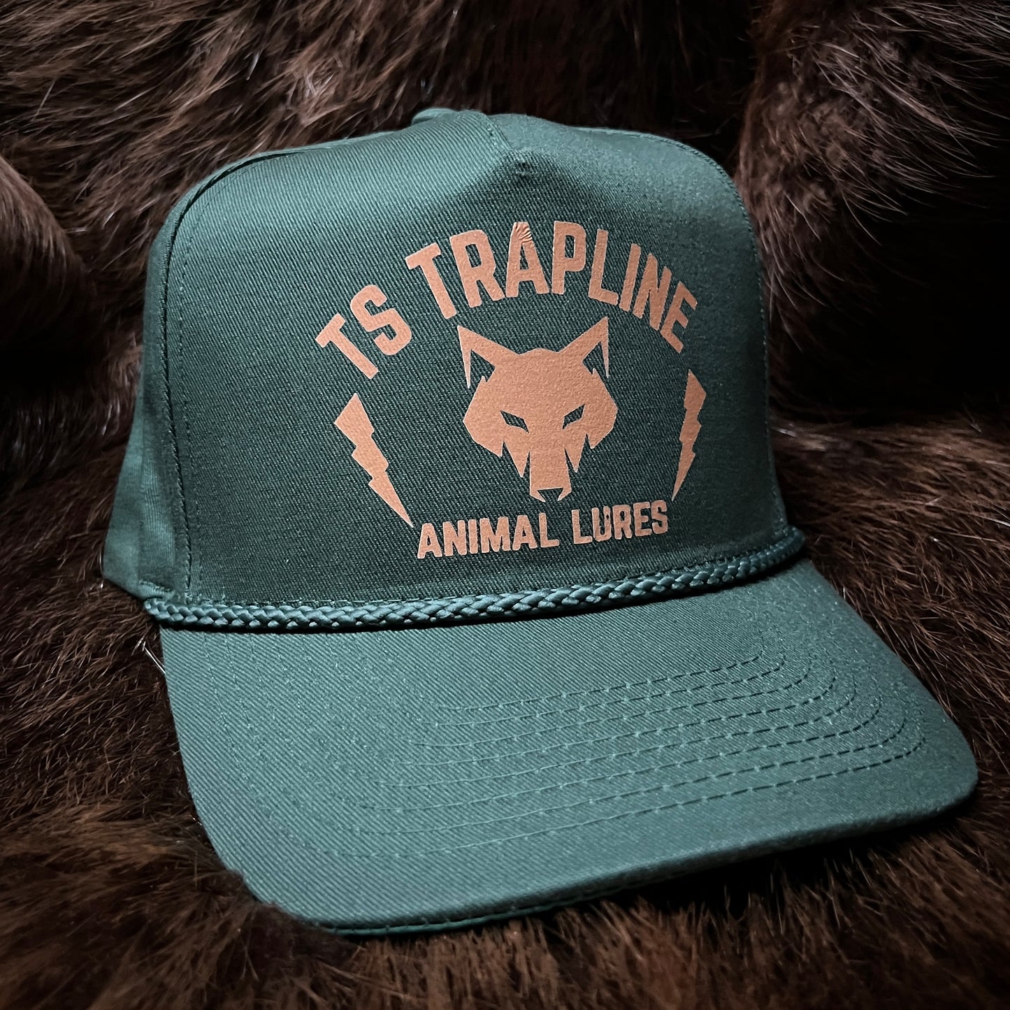Hunter Green Golf Hat w/ tan TS Wolf’s Head Logo