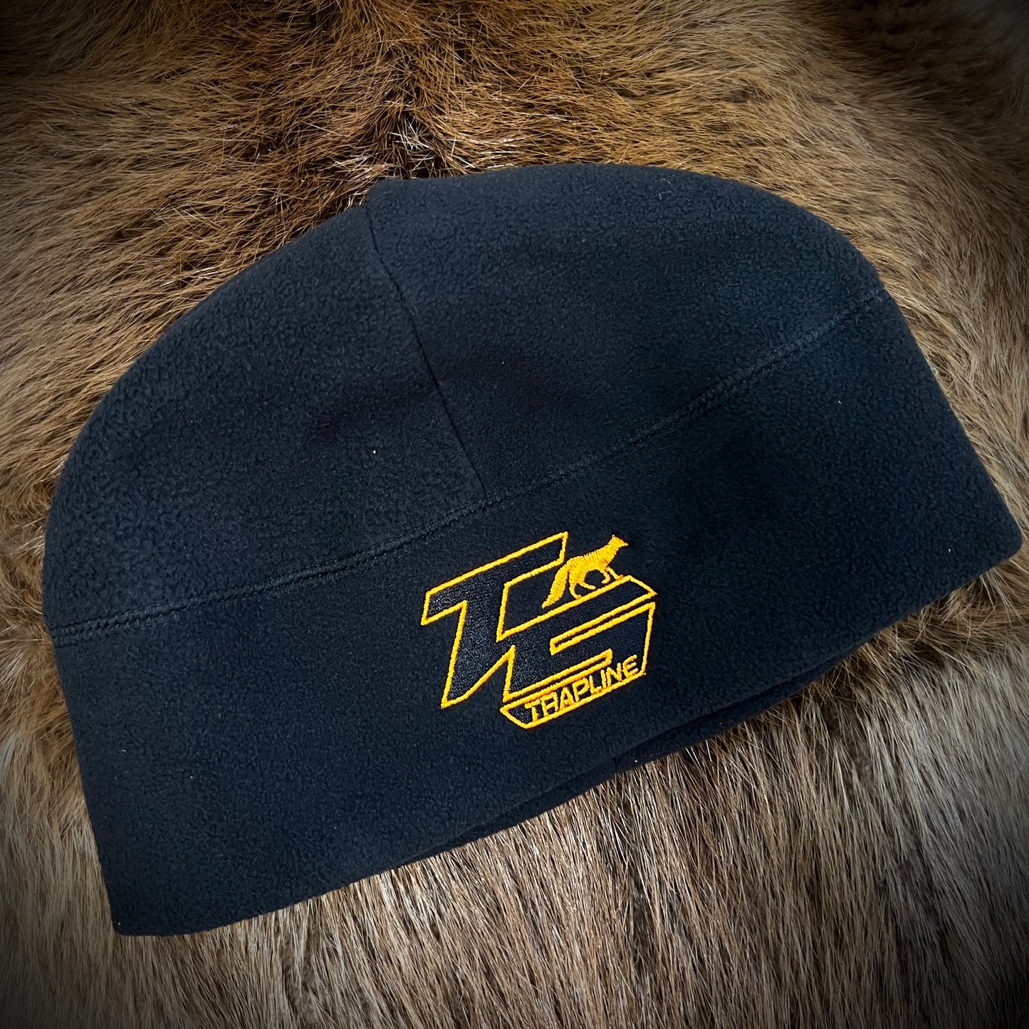 Black Skull Beanie (Fleece) w/ Orange Laser Logo