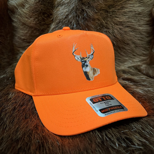 Blaze Orange Mid Profile Solid Back w/ Buck Head Graphic