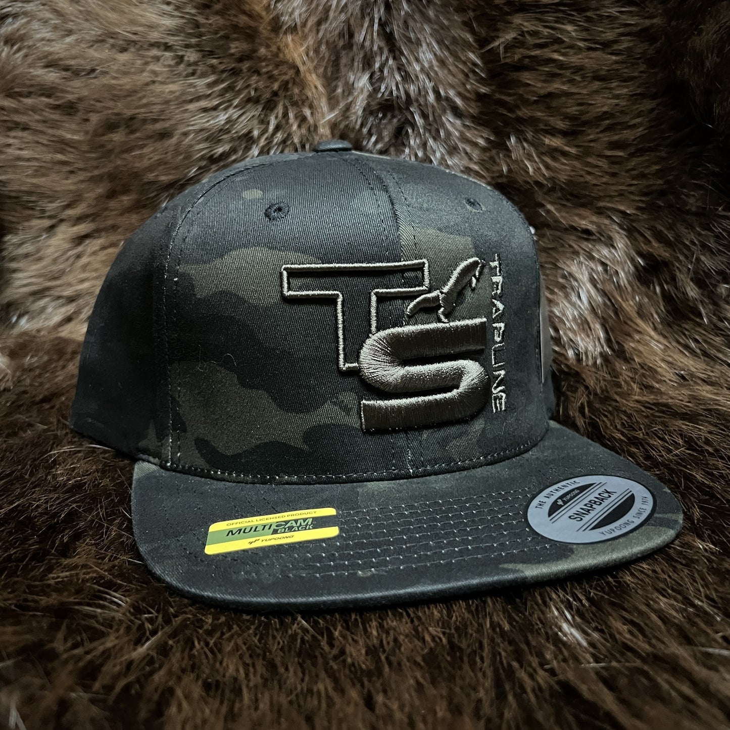 Flat Bill Solid Back SnapBack w/ TS logo - Multicam Black