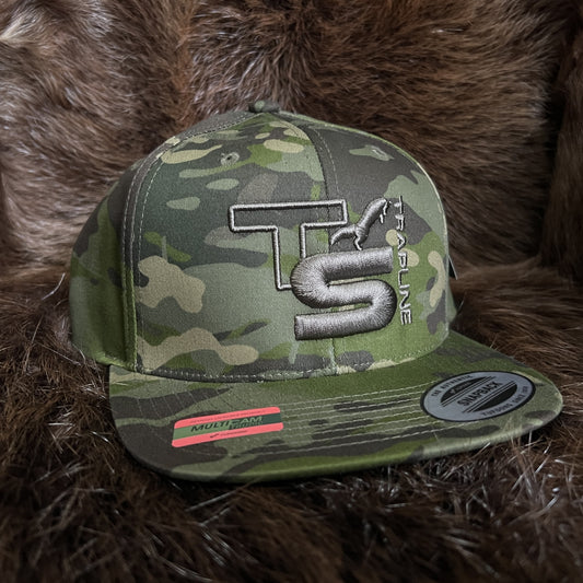 Flat Bill Solid Back SnapBack w/ TS logo - Multicam Green