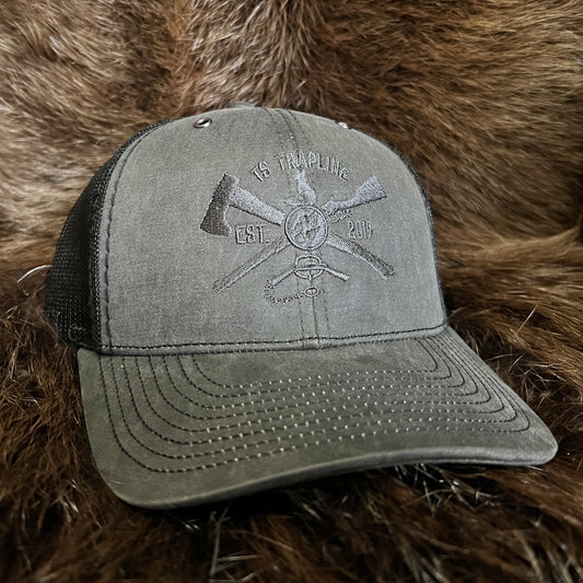 Richardson 112 Charcoal Oilcloth/Mesh Back Trucker w/ Tonal Charcoal Ax & Rifle logo