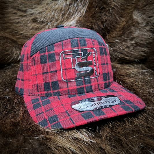 “TRAPLINE SERIES” Red Plaid 7 Panel w/ Ear Flaps and TS Logo