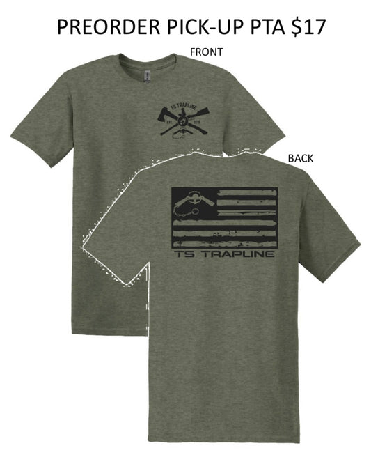 PREORDER PICK-UP AT PTA CONVENTION Heather Fatigue Green TS Flag logo T